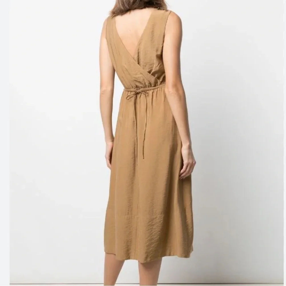 VINCE Cross-back Sleeveless Midi dress Caramel Brown M Size Medium New With Tags - Picture 6 of 16